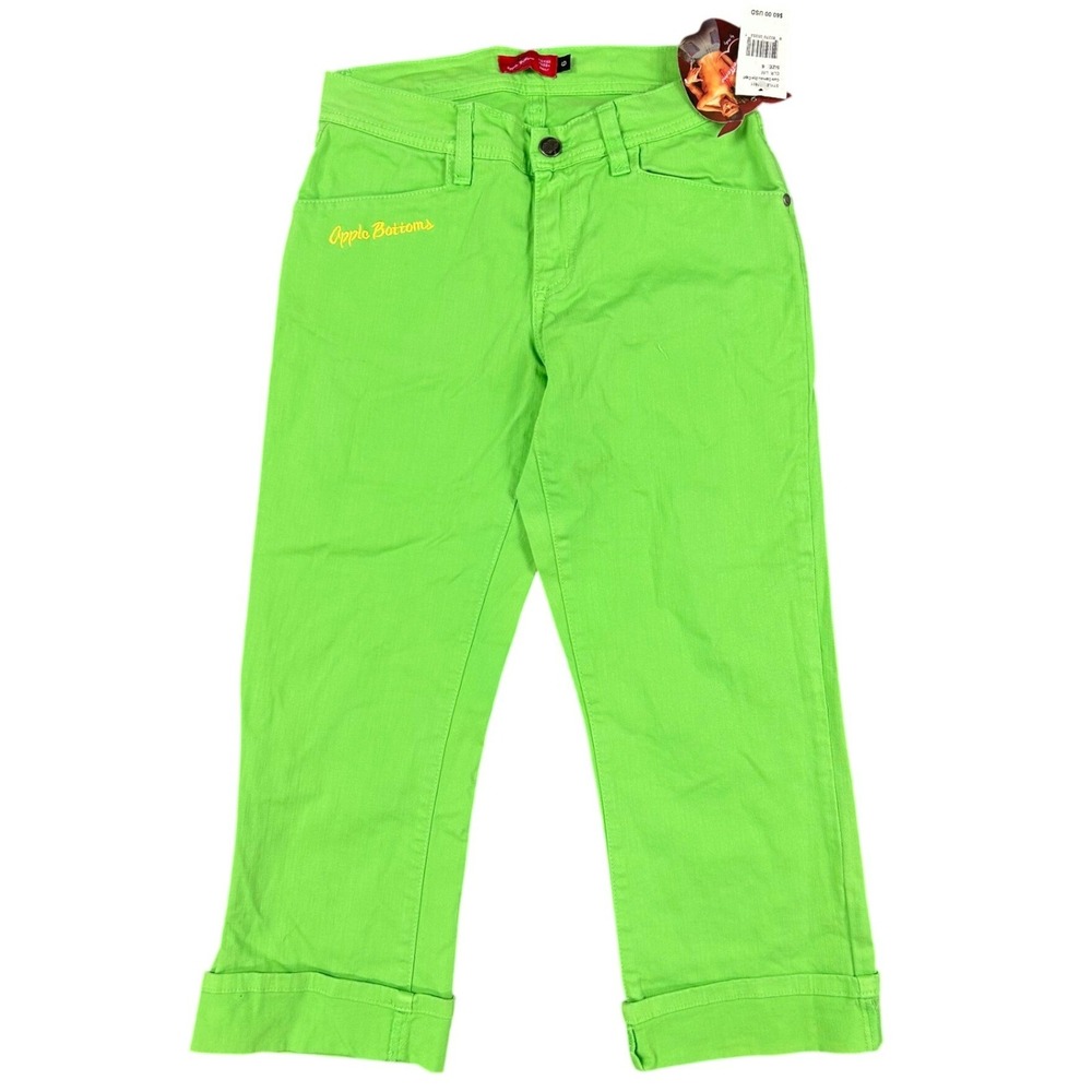 VTG Apple Bottoms by Nelly Lime Green Capri Pants Embroidered Logo Size 6 NWT
